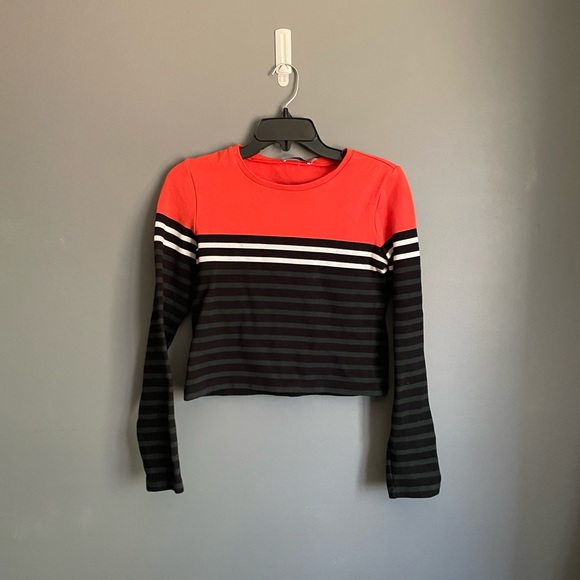 T By Alexander Wang Striped Long Sleeve Crop Top Size Medium - Picture 2 of 6